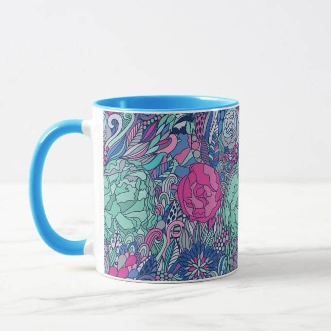 Colourful Floral Doodle Pattern Mug (Left)