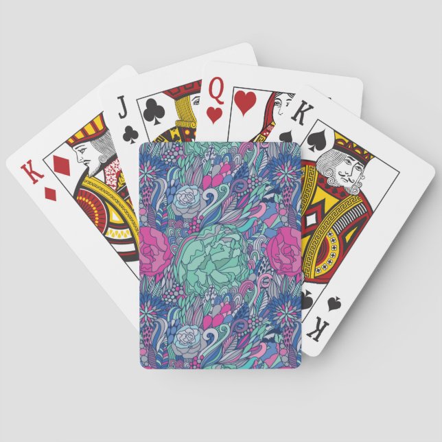 Colourful Floral Doodle Pattern Playing Cards (Back)