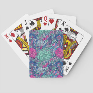Colourful Floral Doodle Pattern Playing Cards