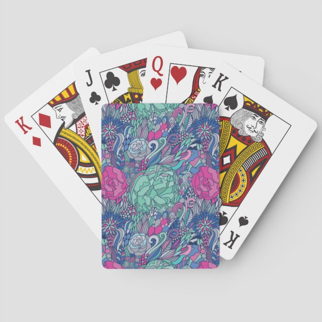 Colourful Floral Doodle Pattern Playing Cards (Back)