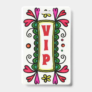 Colourful Floral Doodles VIP Party Badge ID Badge