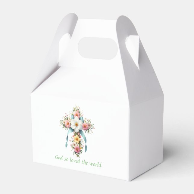 Colourful Floral Easter/Spring Cross Favour Box (Front Side)