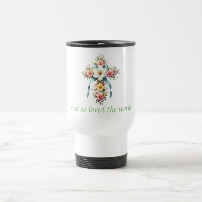 Colourful Floral Easter/Spring Cross Travel Mug (Center)