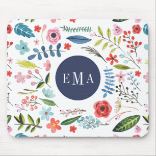 Colourful Floral Elements Watercolors Illustration Mouse Pad