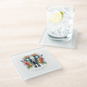 Colourful Floral Elephant Glass Coaster