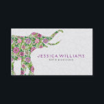 Colourful Floral Elephant Illustration Business Card<br><div class="desc">Colourful pink purple green and white floral elephant illustration with white background.</div>