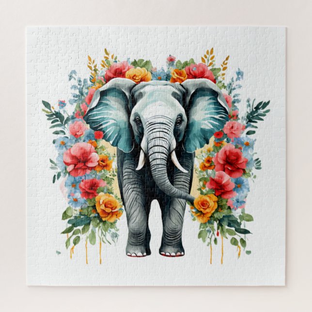 Colourful Floral Elephant Jigsaw Puzzle (Vertical)