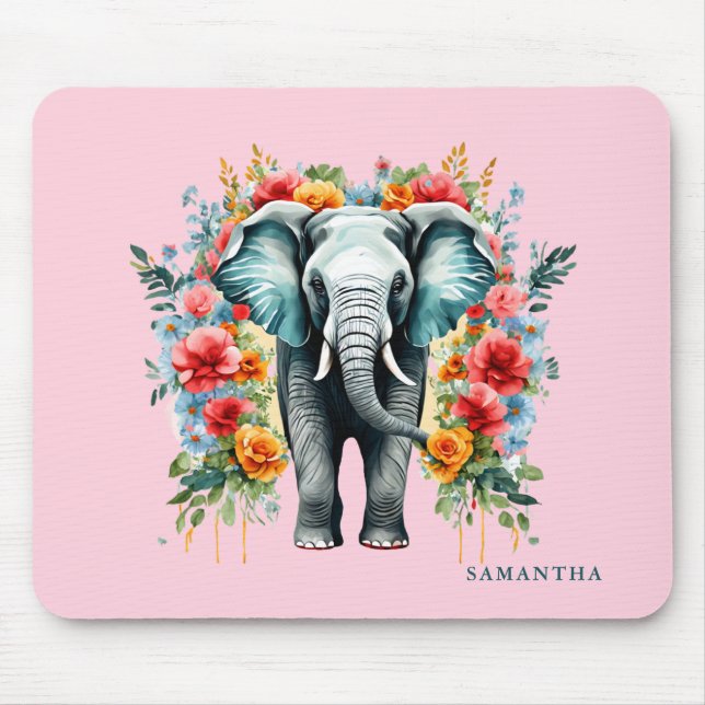 Colourful Floral Elephant Mouse Pad (Front)