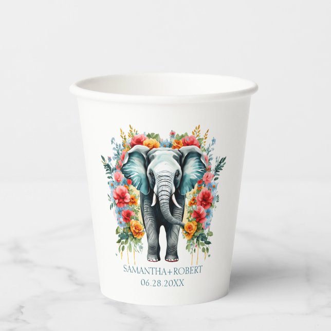 Colourful Floral Elephant Paper Cups (Front)