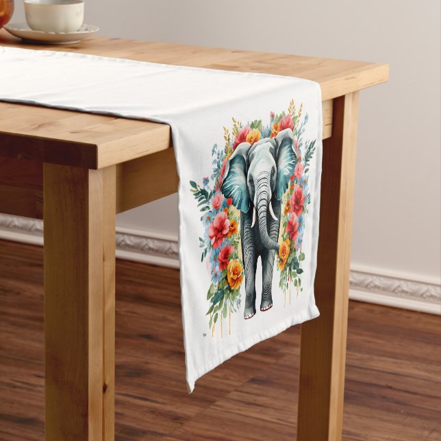 Colourful Floral Elephant Short Table Runner (In Situ)