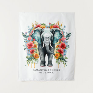 Colourful Floral Elephant Tapestry