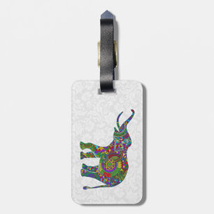 Colourful Floral Elephant White Damasks Luggage Tag