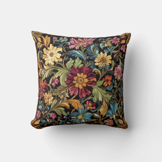 Colourful Floral Embroidered Pattern Cushion (Front)