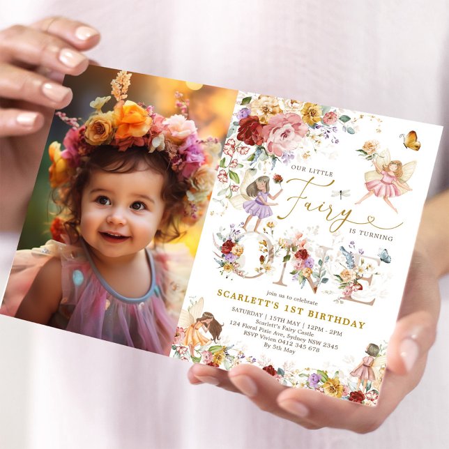 Colourful Floral Fairy First Birthday Garden Party Invitation (Creator Uploaded)