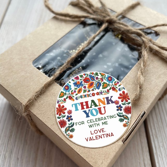 Colourful Floral Fiesta Embroidery Flower Thank Yo Classic Round Sticker (Creator Uploaded)