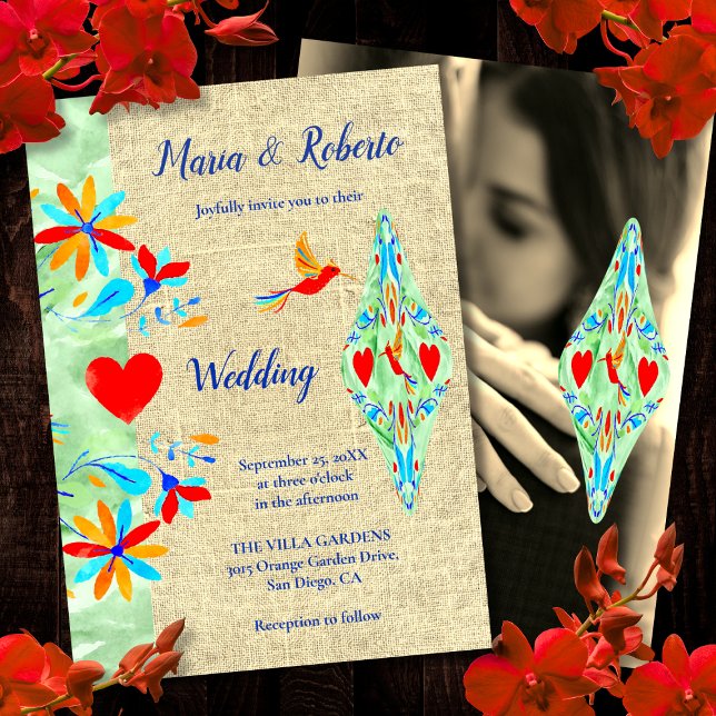 Colourful Floral Fiesta Hummingbird Mexican Weddin Invitation (Creator Uploaded)