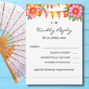 Colourful Floral Fiesta Mexican Wedding RSVP Card