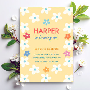 Colourful Floral First Birthday Invitation