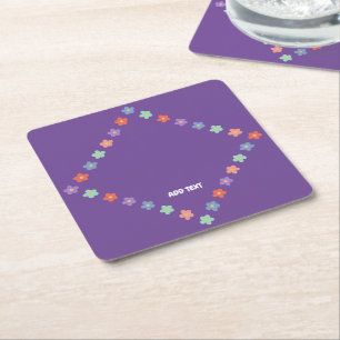 Colourful Floral Flower gradient Personalised Text Square Paper Coaster