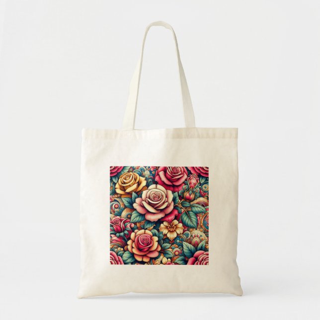 Colourful floral flowers shopping tote bag (Front)
