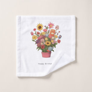 Colourful floral flowery glass birthday bouquet, wash cloth