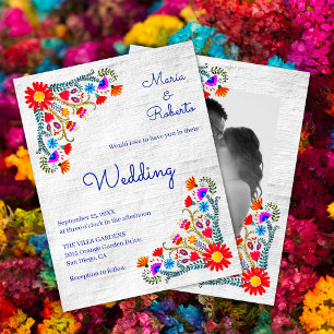 Colourful Floral Folk Art Photo Mexican Wedding Invitation
