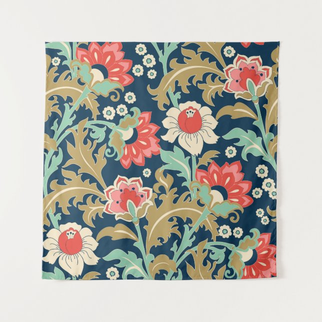 Colourful Floral Folk: Hand Drawn Tapestry (Front)
