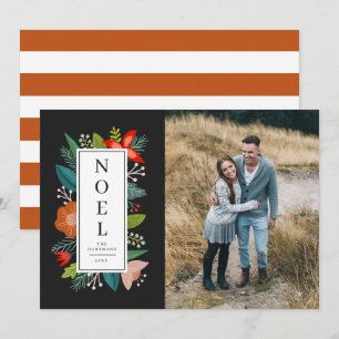Colourful Floral Frame Noel Photo Holiday Card
