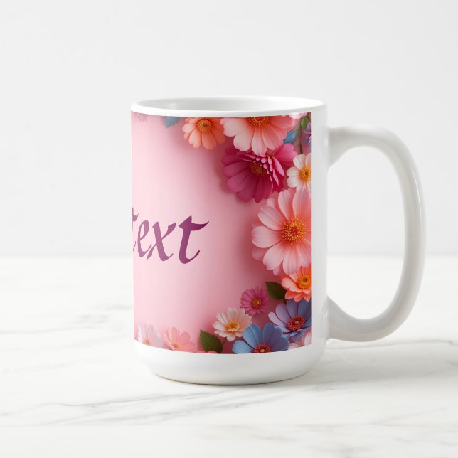 Colourful Floral Frame On Light Pink Background Coffee Mug (Right)