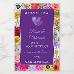 Colourful Floral Frame Purple Product Labels Heart