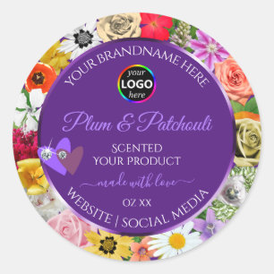 Colourful Floral Frame Purple Product Labels Logo