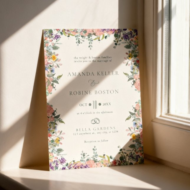 Colourful Floral Frame Wedding Invitation (Creator Uploaded)