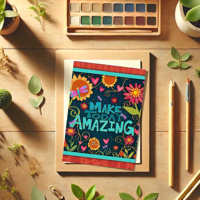 Colourful Floral Fun Cheerful Make Today Amazing Thank You Card (Creator Uploaded)