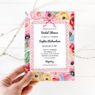 Colourful Floral   Garden Bow Bridal Shower Invitation