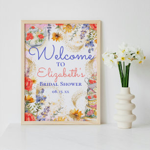 Colourful Floral Garden Bridal Tea Party Welcome Poster