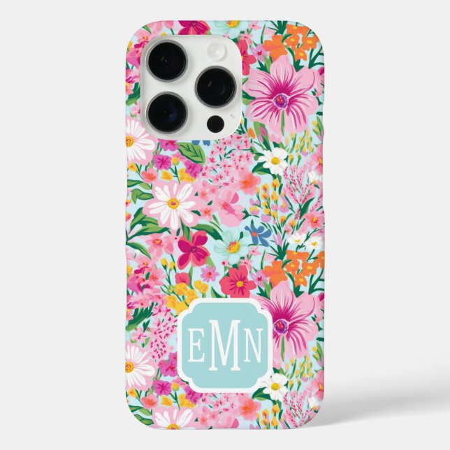 Colourful Floral Garden Monogrammed Case-Mate iPhone Case (Back)