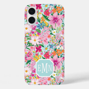 Colourful Floral Garden Monogrammed iPhone 16 Plus Case