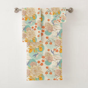 Colourful Floral Garden Pattern Bath Towel Set