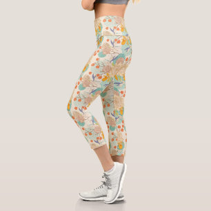 Colourful Floral Garden Pattern Capri Leggings