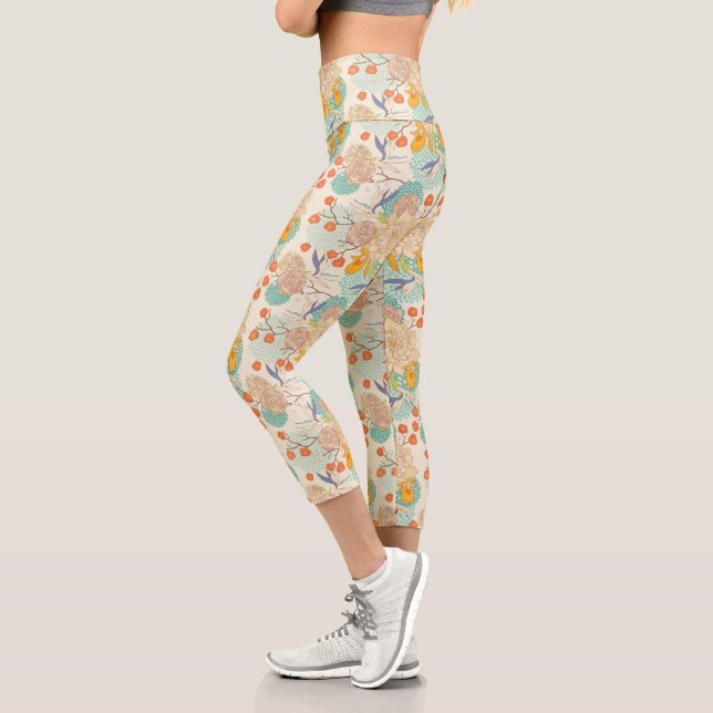 Colourful Floral Garden Pattern Capri Leggings (Left)