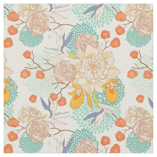 Colourful Floral Garden Pattern Fabric (Close Up)