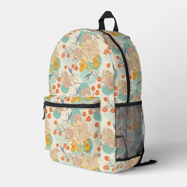 Colourful Floral Garden Pattern Printed Backpack (Back Corner Right)