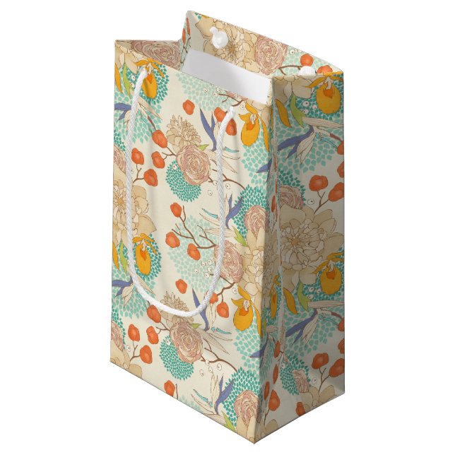 Colourful Floral Garden Pattern Small Gift Bag (Front Angled)