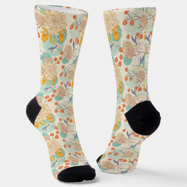 Colourful Floral Garden Pattern Socks (Angled)