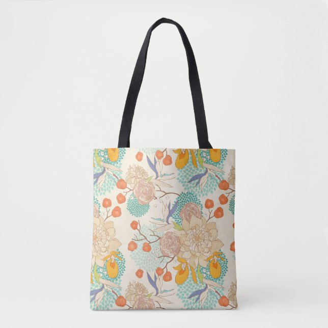 Colourful Floral Garden Pattern Tote Bag (Front)