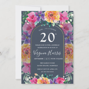 Colourful Floral Garden Twenty 20th Birthday Invitation
