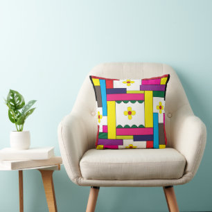 Colourful Floral Geometric Cushion
