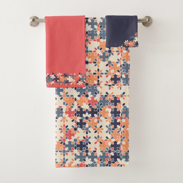 Colourful Floral Geometric Seamless Pattern  Bath Towel Set (Insitu)