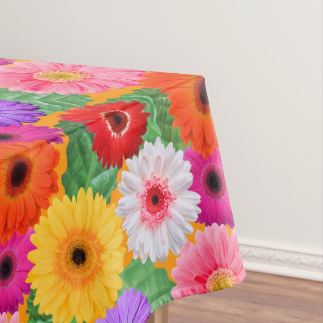 Colourful Floral Gerbera Daisies Elegant Botanical Tablecloth (In Situ)