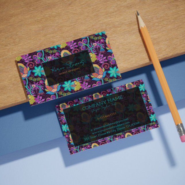 Colourful Floral Glass Beeds Pattern Texture Business Card (Creator Uploaded)